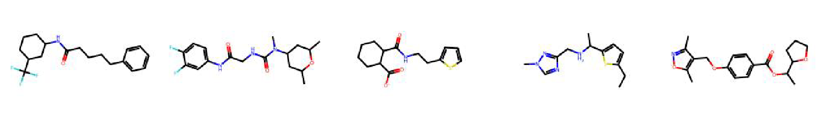 Molecules generated by ChemRLFormer by reward hacking the docking functions